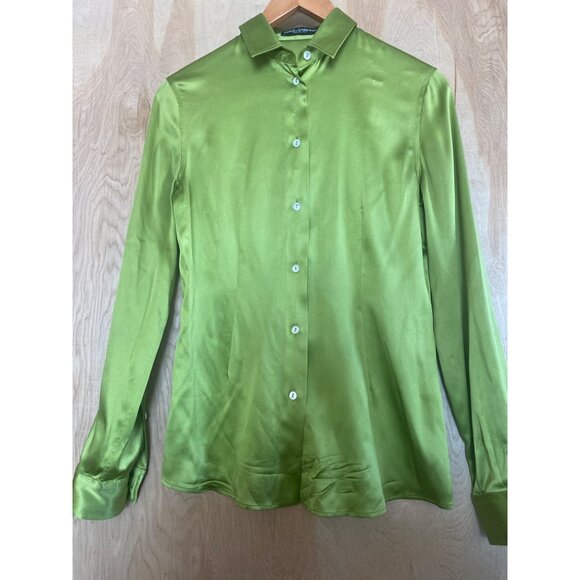 2 X 1990s Dolce & Gabbana Long Sleeve Button Down Silk Blouse Pink Green IT40 - Picture 6 of 15